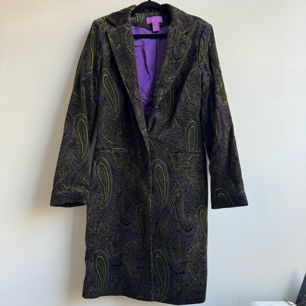 Suzanne Somers Velvet Paisley Print Trench Coat - 10 - Picture 2 of 12